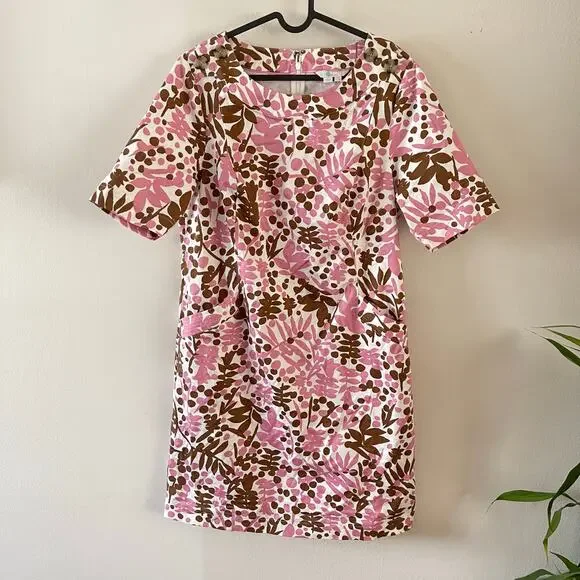 Boden Iona Button Detail Dress Womens 8R Pink Brown Shadow Bloom Casual Floral - Picture 1 of 10